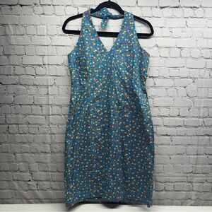 Ralph Lauren Blue and Yellow Floral Midi Dress Y2K size 12